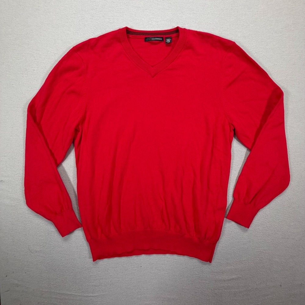 Greg Norman Mens Sweater Regular Red V-Neck 100% Cotton Knit Large